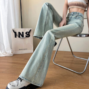 Light Blue American-Style Flared Jeans For Women