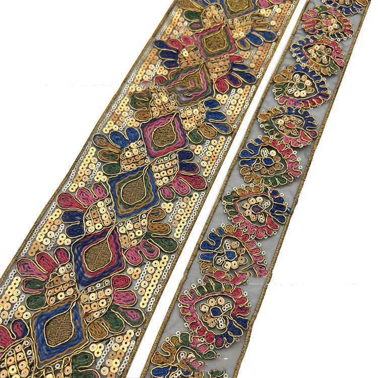 Retro Ethnic Sequin Lace Color Embroidery Gold Strand Rope Ribbon 6 Retro Ethnic Sequin Lace Color Embroidery Gold Strand Rope Ribbon - Image 6