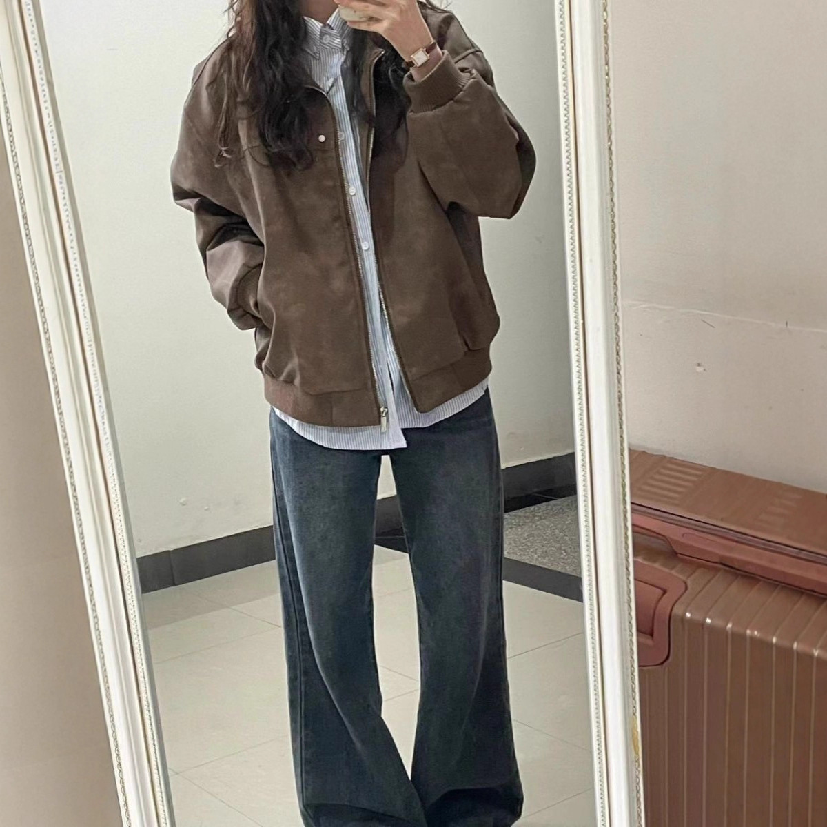 Retro Brown Square-Neck Coat Women's Spring Autumn Style 5 Retro Brown Square-Neck Coat Women's Spring Autumn Style - Image 5