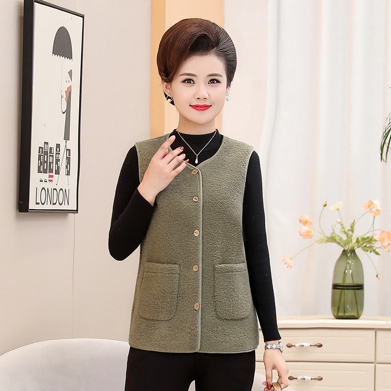 Middle-aged And Elderly Women's Short Fleece-Lined Vest Coat 4 Middle-aged And Elderly Women's Short Fleece-Lined Vest Coat - Image 4