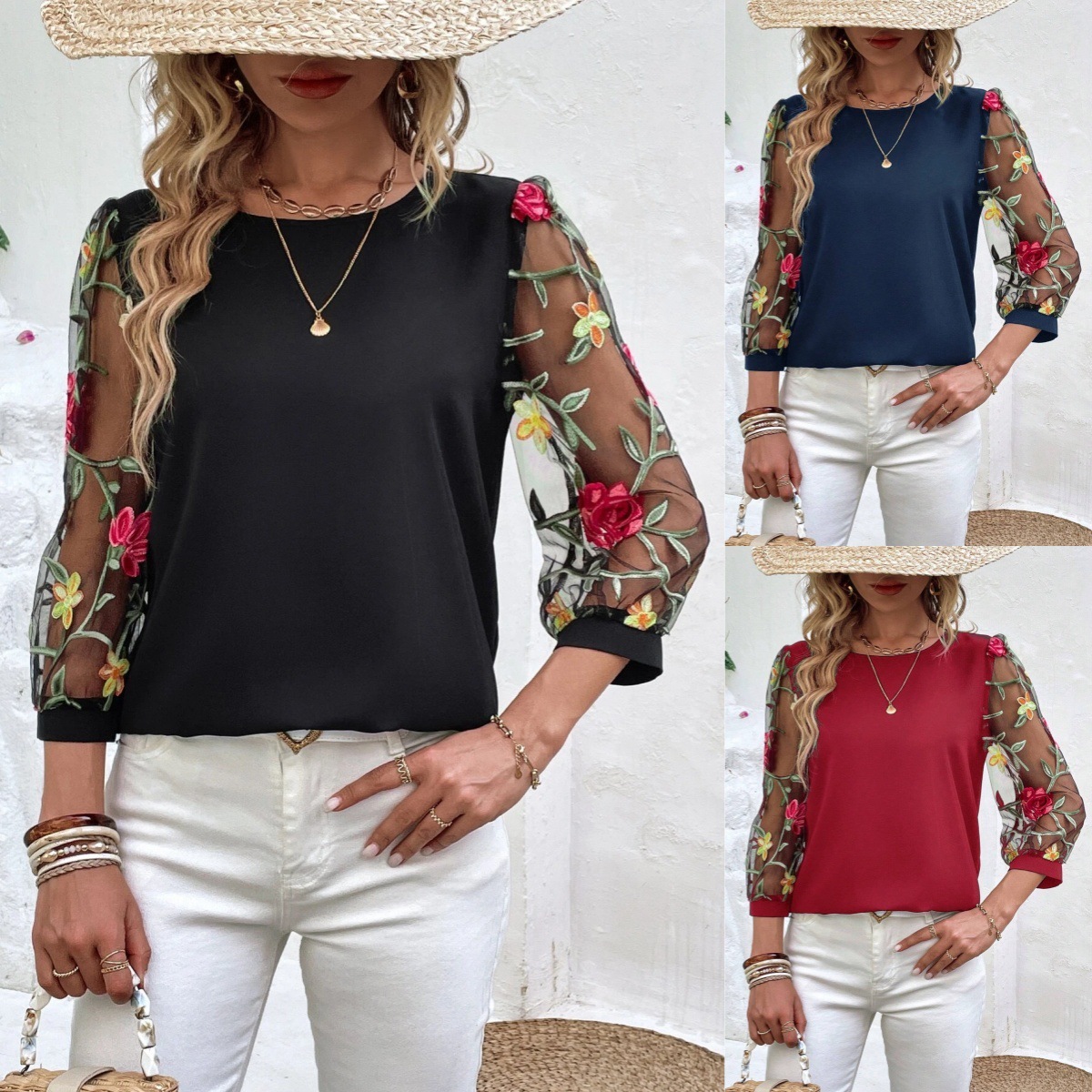 Women's Casual Mesh Black Patchwork Top 1 Women's Casual Mesh Black Patchwork Top