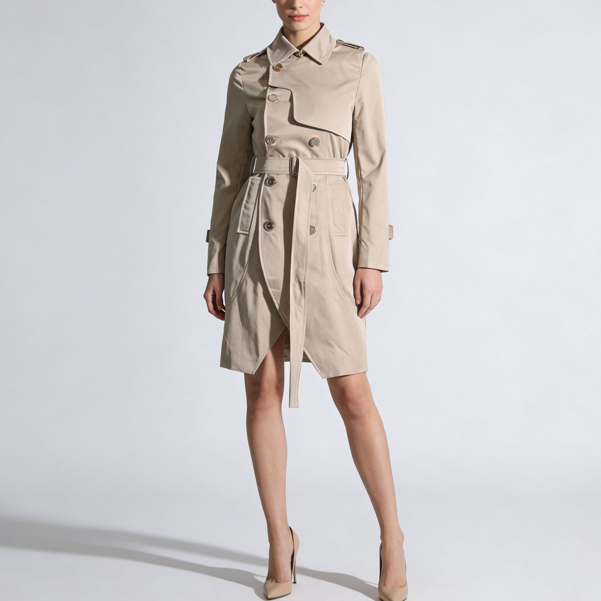 Womens Fashion Solid-Color Long-Sleeve Trench Coat With A Turn-Down Collar And Lace-Up Details 1 Womens Fashion Solid-Color Long-Sleeve Trench Coat With A Turn-Down Collar And Lace-Up Details
