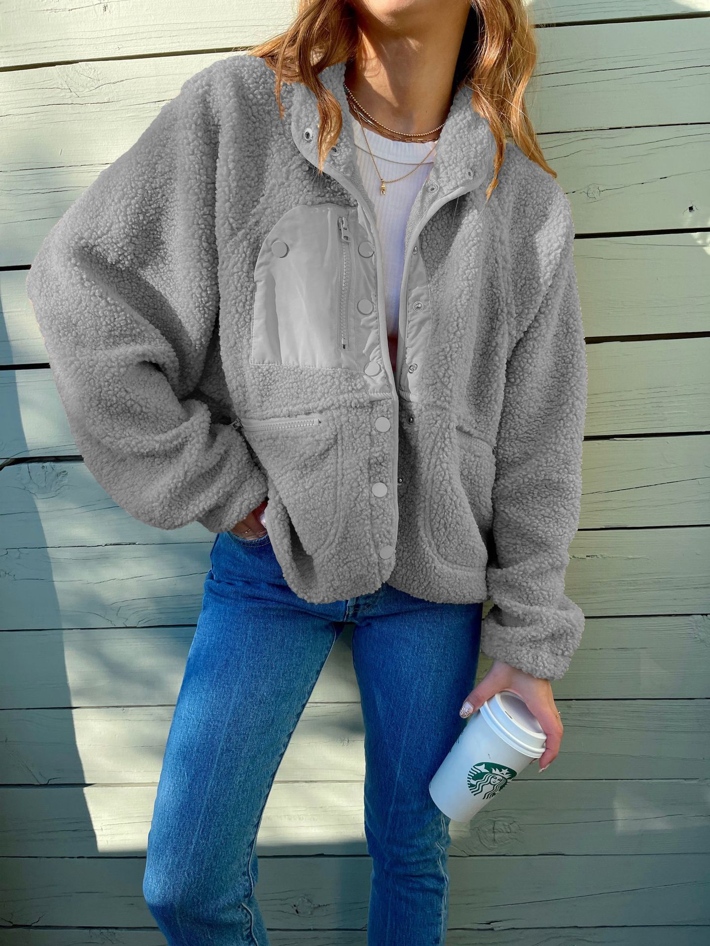 Short Cardigan Plush Jacket Lamb Wool Coat 6 Short Cardigan Plush Jacket Lamb Wool Coat - Image 6