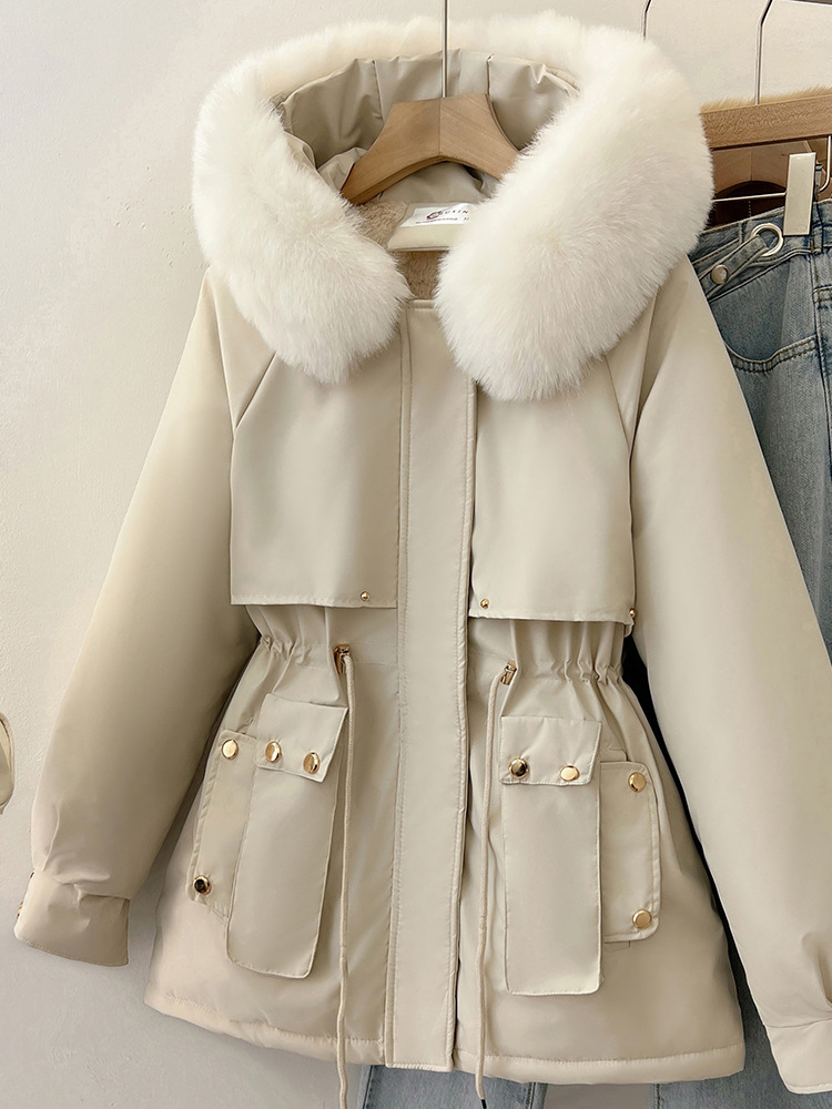 Women's Solid-Colored Loose Cotton Padded Coat With A Large Furry Collar 3 Women's Solid-Colored Loose Cotton Padded Coat With A Large Furry Collar - Image 3