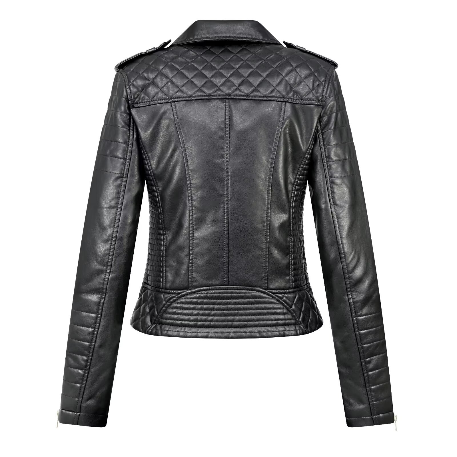 Turn-down Collar Motorcycle PU Leather Jacket Womens 2 Turn-down Collar Motorcycle PU Leather Jacket Womens - Image 2