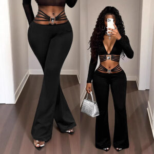 Black High-waist Flared Pants With Tummy-control And Butt-lifting Features