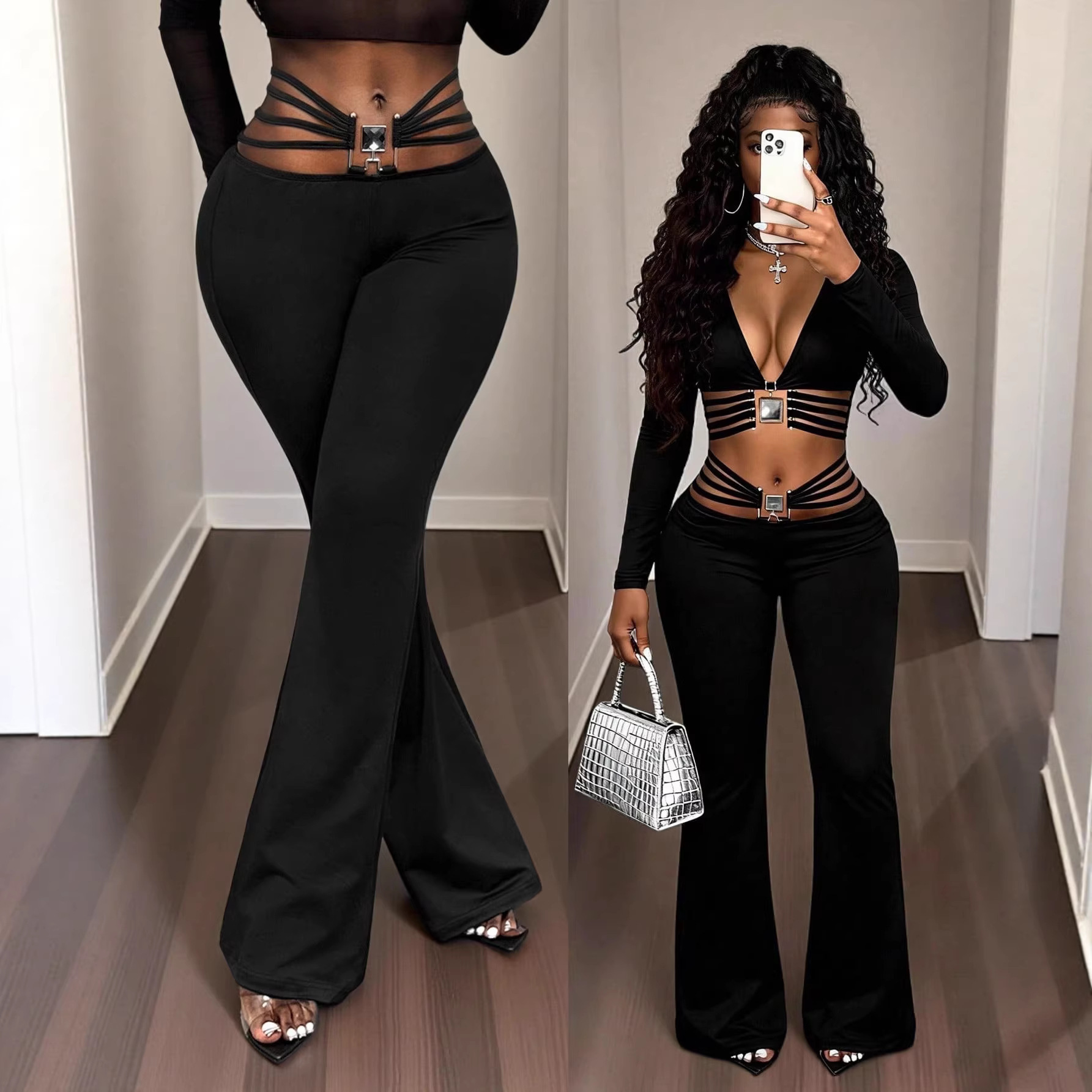 Black High-waist Flared Pants With Tummy-control And Butt-lifting Features 1 Black High-waist Flared Pants With Tummy-control And Butt-lifting Features