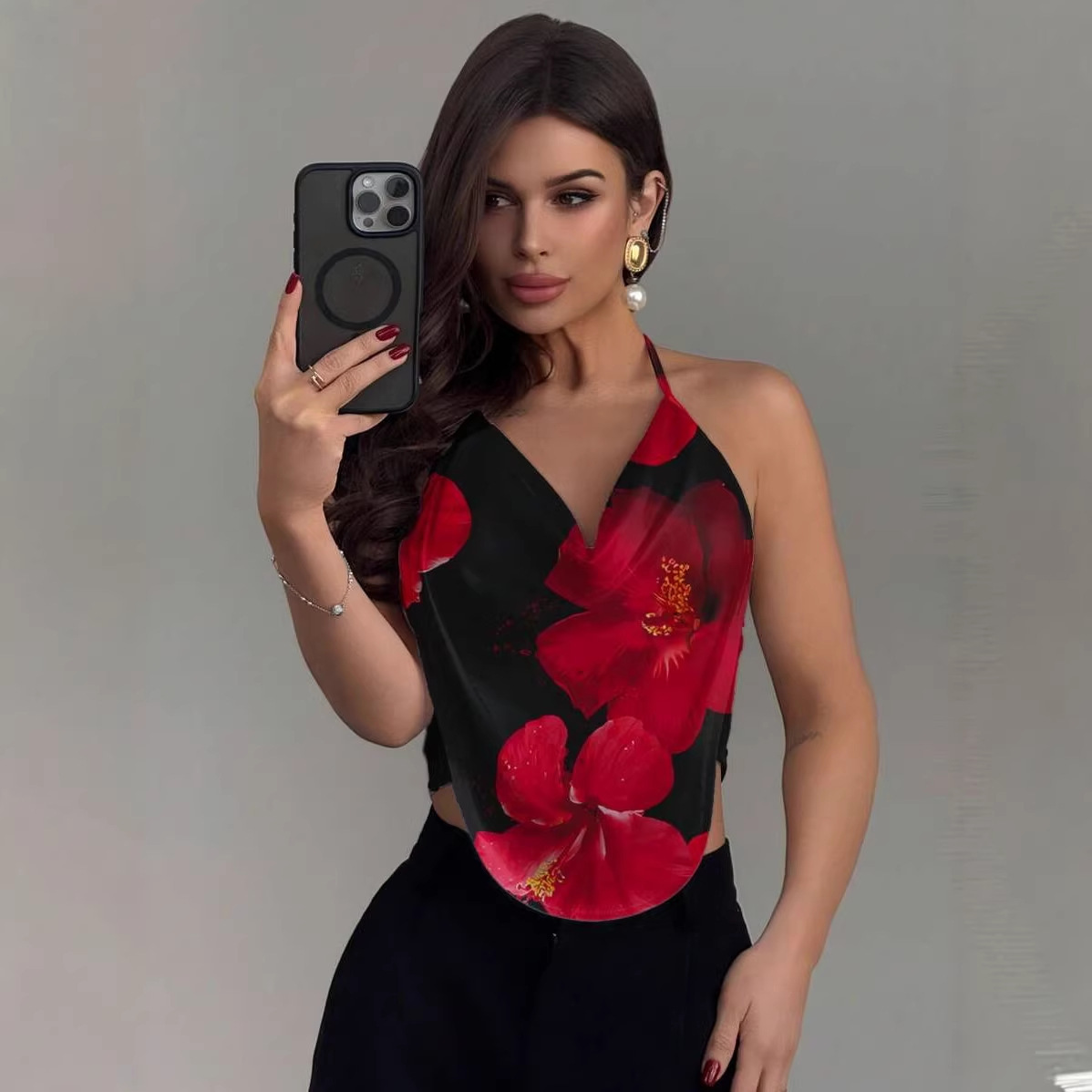 Y2K Halter Neck V-Neck Backless Camisole 1 Y2K Halter Neck V-Neck Backless Camisole