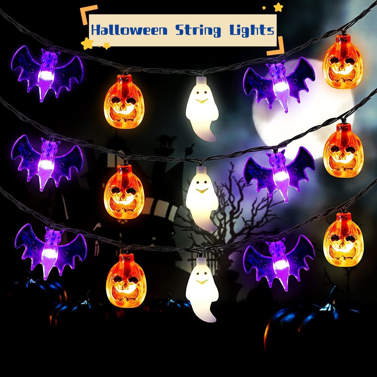 LED Halloween Pumpkin Spider Bat Skull String Light Lamp Home Garden Party Outdoor Halloween Decoration Lantern Light 1 LED Halloween Pumpkin Spider Bat Skull String Light Lamp Home Garden Party Outdoor Halloween Decoration Lantern Light