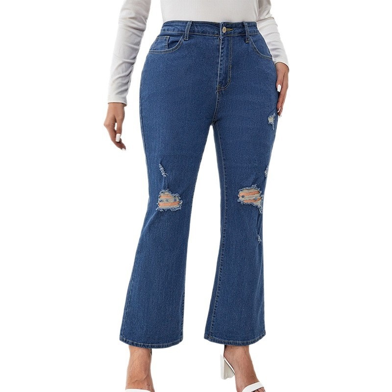 Women's Plus-Size Extra-Large Blue Straight-Leg Ripped Jeans 4 Women's Plus-Size Extra-Large Blue Straight-Leg Ripped Jeans - Image 4