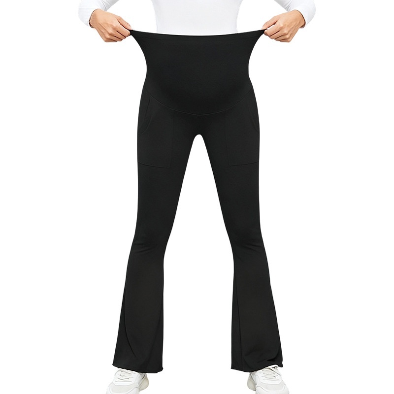 High-waisted Fashionable Maternity Flared Pants With Tummy Control 3 High-waisted Fashionable Maternity Flared Pants With Tummy Control - Image 3