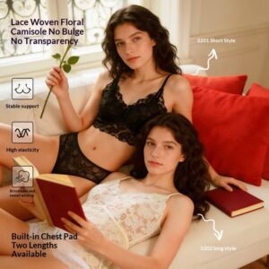 Lace Floral Camisole Mesh Top With Built-in Pads Sexy Slim-Fit Minimalist Base Layer