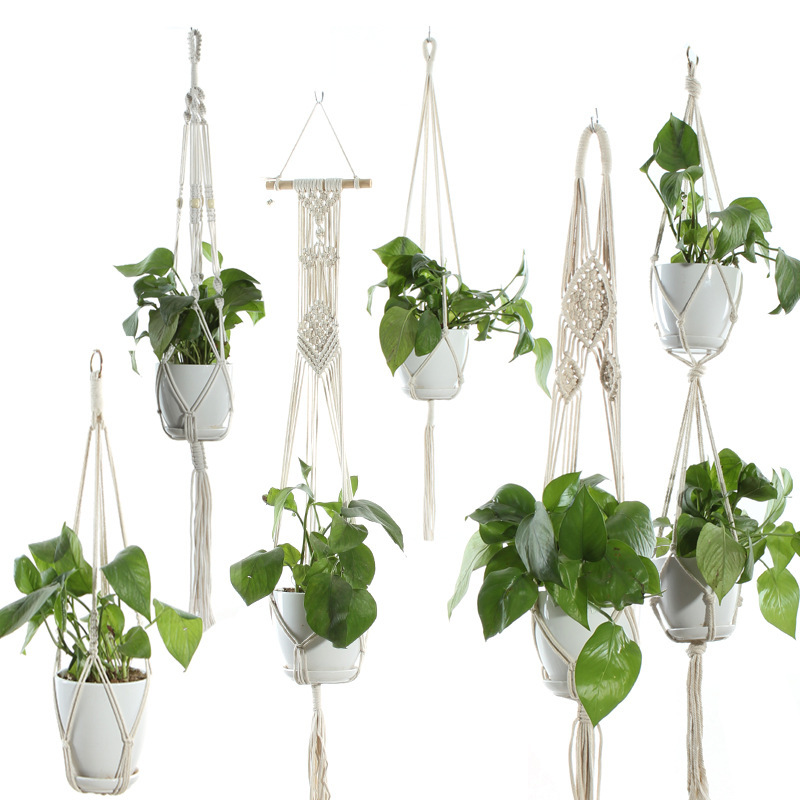 Flower Pot Net Bag Beige Cotton Rope Indoor Plant Hanger Hanging Basket Sling 5 Flower Pot Net Bag Beige Cotton Rope Indoor Plant Hanger Hanging Basket Sling - Image 5