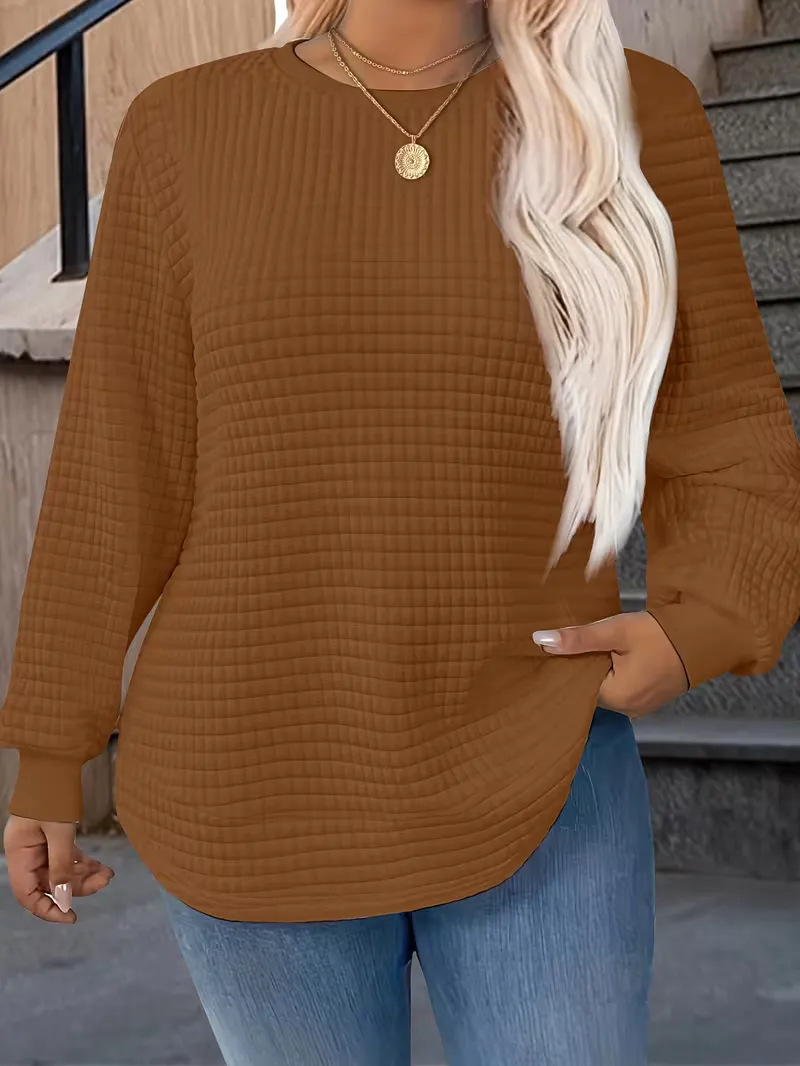 E005 Waffle-knit Crewneck Sweatshirt For Women 5 E005 Waffle-knit Crewneck Sweatshirt For Women - Image 5