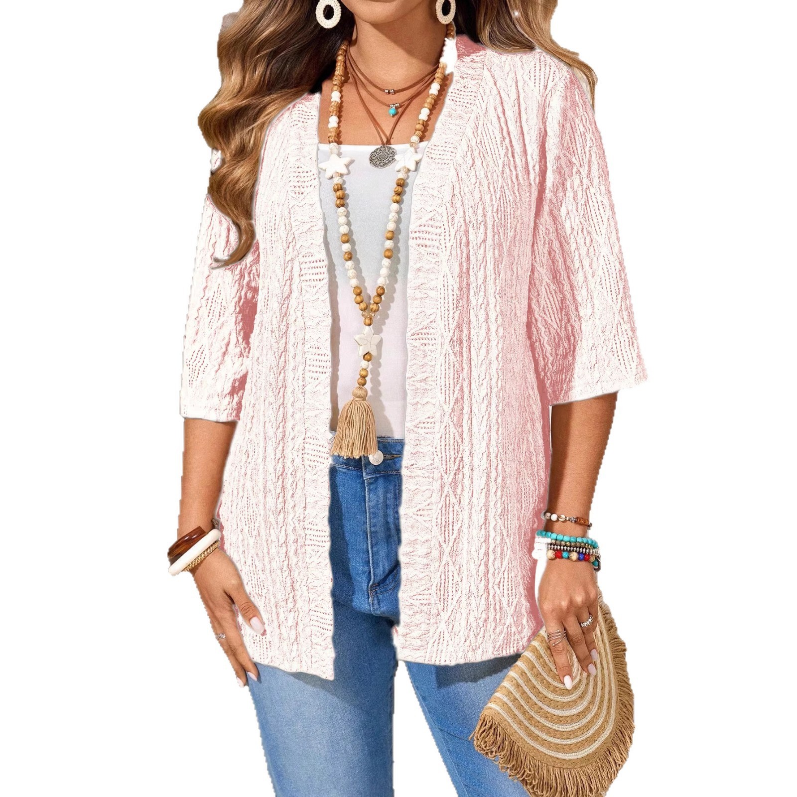 Women's Plus-Size Casual Hollow-Out Cardigan Solid-Colored Top 3 Women's Plus-Size Casual Hollow-Out Cardigan Solid-Colored Top - Image 3