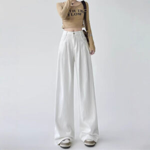 Women's White Wide-leg Straight Jeans