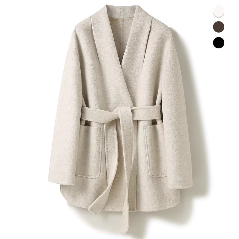 Camel-wool V-neck Wool Double-faced Wool Belted Coat 1 Camel-wool V-neck Wool Double-faced Wool Belted Coat