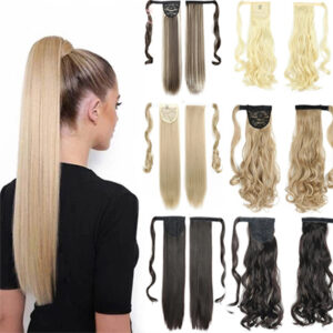 Long Straight Wrap Around Ponytail Extension – Clip-In Heat Resistant Synthetic Hair Tail, Sleek Natural Look Hairpiece for Women