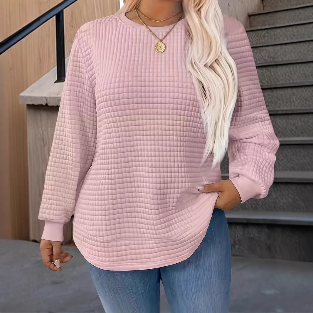 E005 Waffle-knit Crewneck Sweatshirt For Women 6 E005 Waffle-knit Crewneck Sweatshirt For Women - Image 6