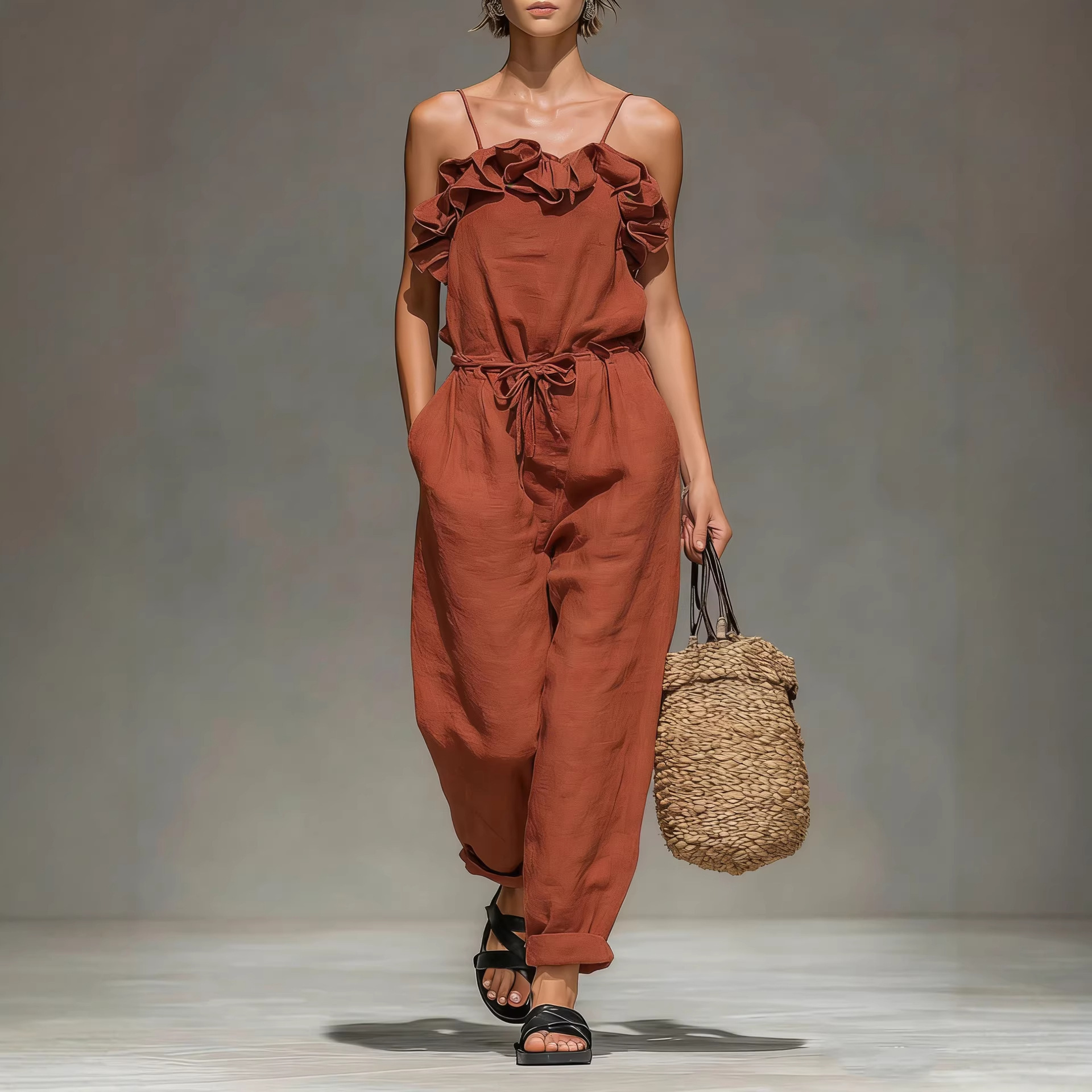 Women's Off-Shoulder Ruffled Wide-Leg Jumpsuit 3 Women's Off-Shoulder Ruffled Wide-Leg Jumpsuit - Image 3