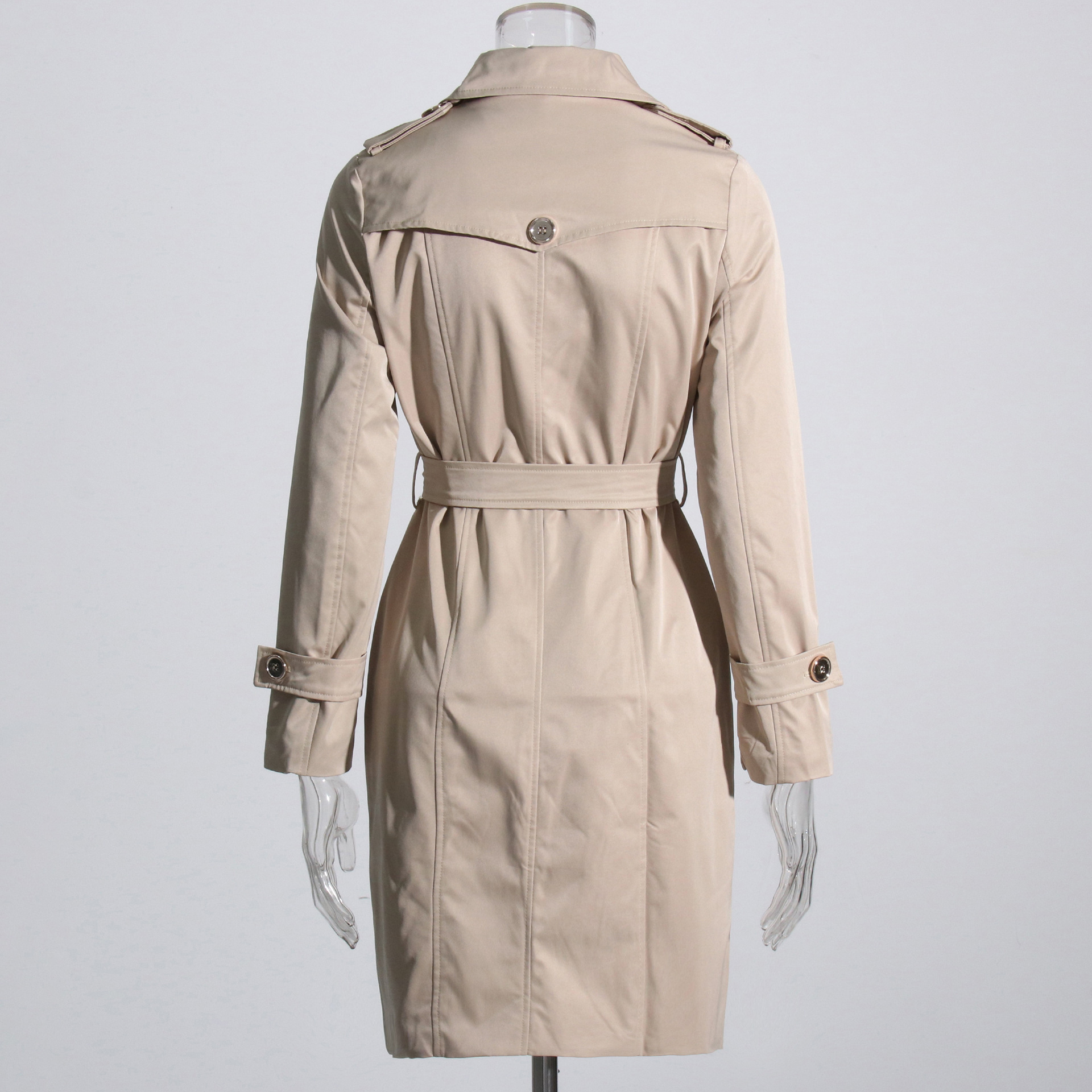 Womens Fashion Solid-Color Long-Sleeve Trench Coat With A Turn-Down Collar And Lace-Up Details 3 Womens Fashion Solid-Color Long-Sleeve Trench Coat With A Turn-Down Collar And Lace-Up Details - Image 3