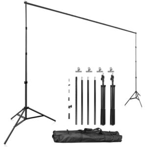 Adjustable 10ft Photography Backdrop Stand Kit with Carry Bag & Clamps