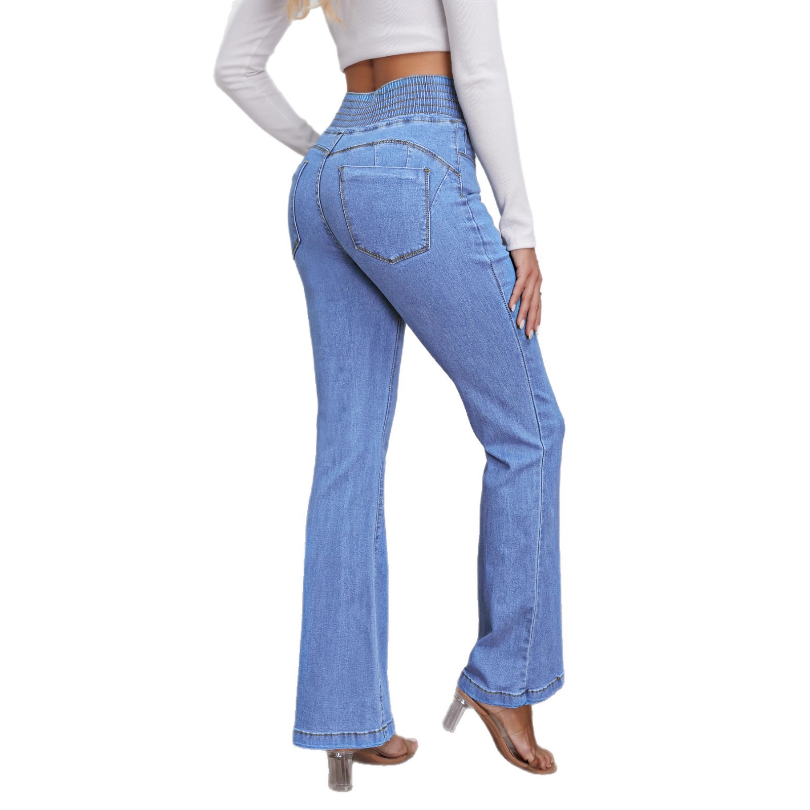 Elastic Waisted High-waist Stretch Slim-fit Boot-lift Denim Trousers 3 Elastic Waisted High-waist Stretch Slim-fit Boot-lift Denim Trousers - Image 3