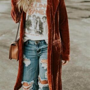 Womens European And American-style Gold Velvet Loose Mid-length Coat