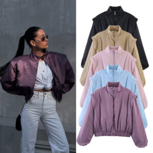 Fashionable Stand-Up Collar Short Cotton Jacket Coat For Women