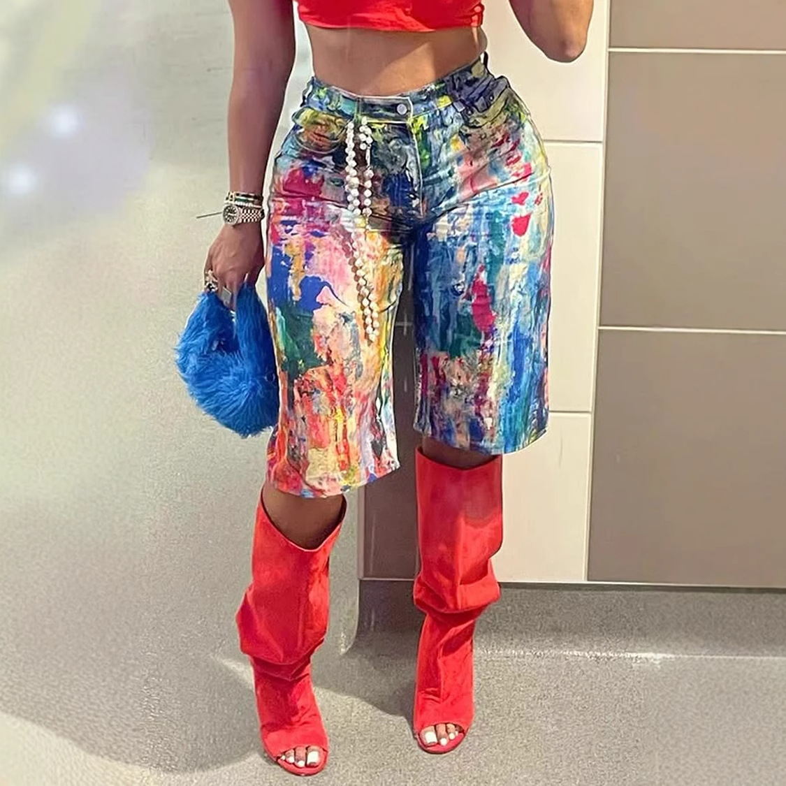 Fashionable Casual Straight-leg Pants Painted Shorts 5 Fashionable Casual Straight-leg Pants Painted Shorts - Image 5