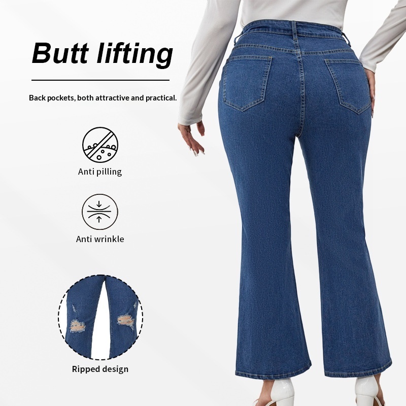 Women's Plus-Size Extra-Large Blue Straight-Leg Ripped Jeans 5 Women's Plus-Size Extra-Large Blue Straight-Leg Ripped Jeans - Image 5