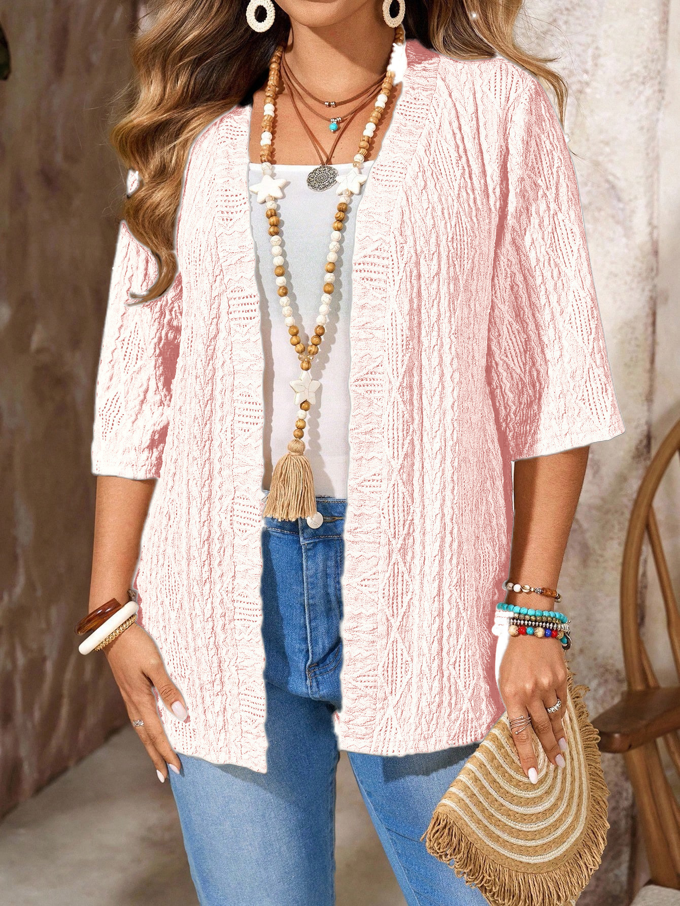 Women's Plus-Size Casual Hollow-Out Cardigan Solid-Colored Top 9 Women's Plus-Size Casual Hollow-Out Cardigan Solid-Colored Top - Image 9