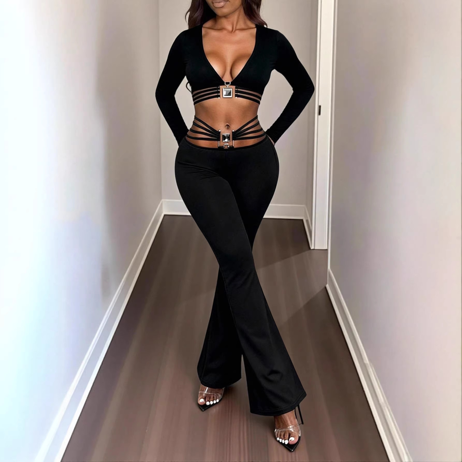 Black High-waist Flared Pants With Tummy-control And Butt-lifting Features 5 Black High-waist Flared Pants With Tummy-control And Butt-lifting Features - Image 5