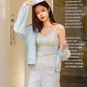 French-style Eyelash Lace Camisole For Women One-piece With Padded Cups