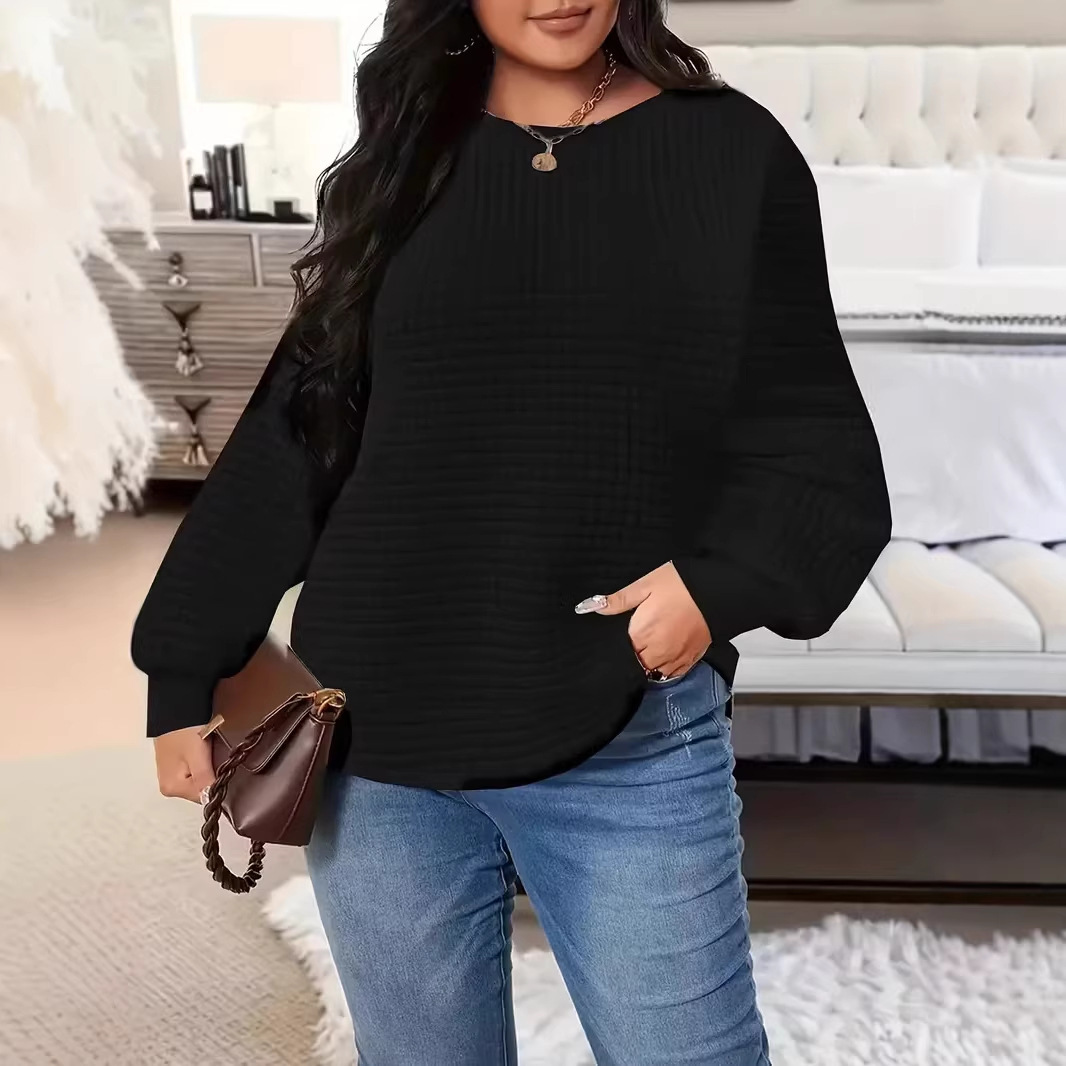 E005 Waffle-knit Crewneck Sweatshirt For Women 1 E005 Waffle-knit Crewneck Sweatshirt For Women