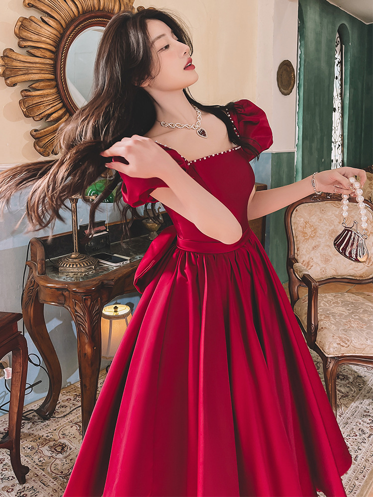 Winter Wine Red Engagement Daily French Princess On The Run Satin Dress 9 Winter Wine Red Engagement Daily French Princess On The Run Satin Dress - Image 9