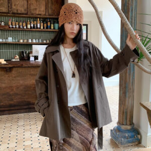 Womens Fashion Double-Breasted Lapel Mid-Length Trench Coat