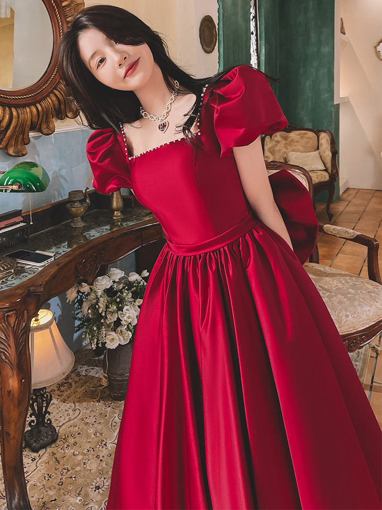 Winter Wine Red Engagement Daily French Princess On The Run Satin Dress 10 Winter Wine Red Engagement Daily French Princess On The Run Satin Dress - Image 10