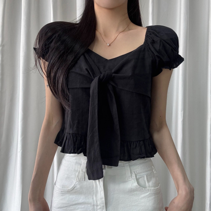 Bow-tied Ruffled Frill Puffed-sleeve Shirt 2 Bow-tied Ruffled Frill Puffed-sleeve Shirt - Image 2