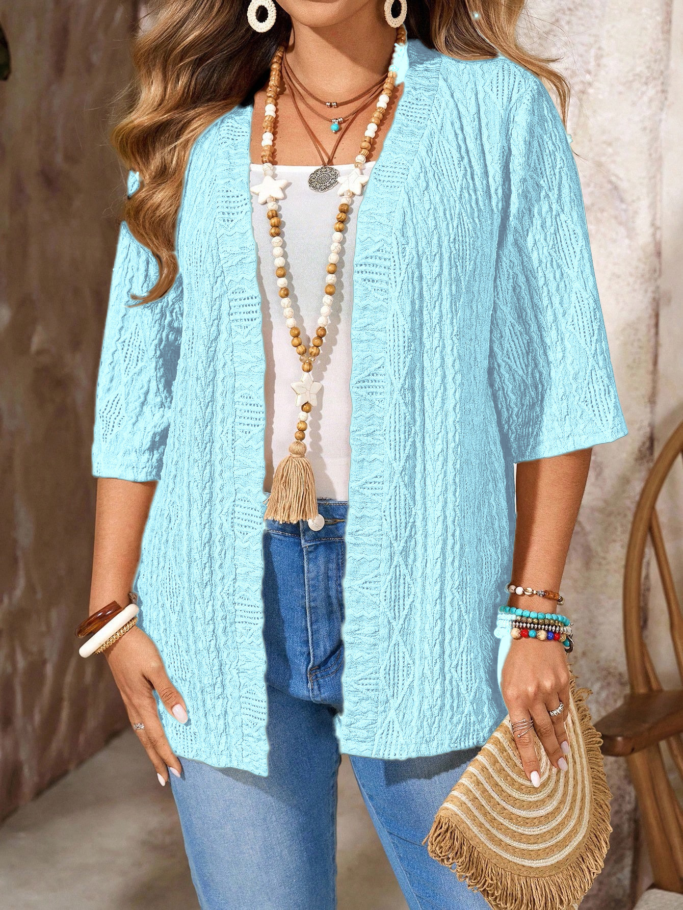 Women's Plus-Size Casual Hollow-Out Cardigan Solid-Colored Top 10 Women's Plus-Size Casual Hollow-Out Cardigan Solid-Colored Top - Image 10