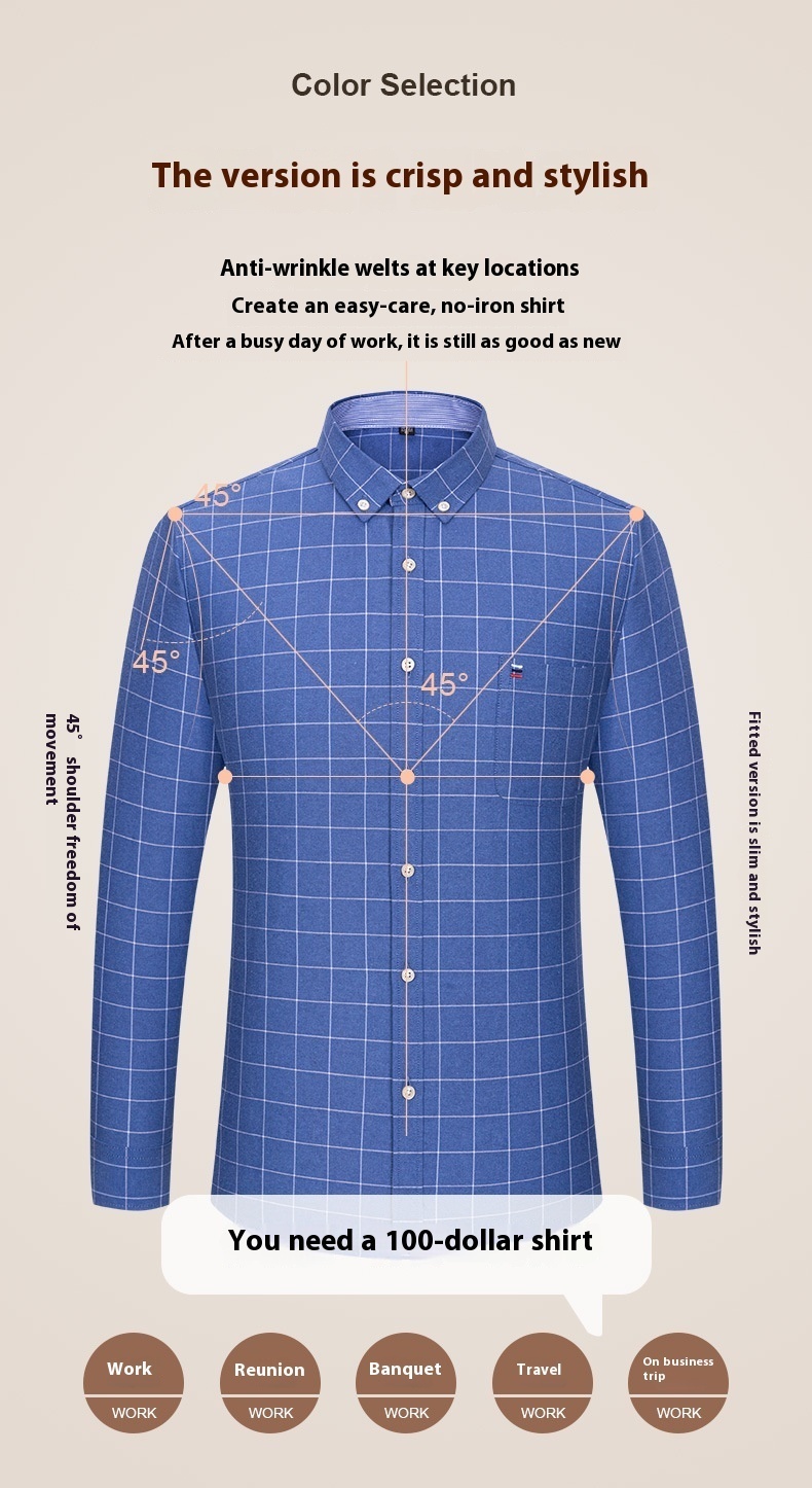 Men's Cotton Plaid Long-sleeved Oxford Casual Shirt 4 Men's Cotton Plaid Long-sleeved Oxford Casual Shirt - Image 4