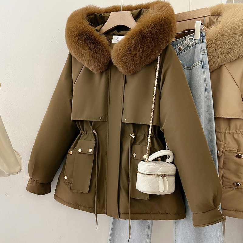 Women's Solid-Colored Loose Cotton Padded Coat With A Large Furry Collar 7 Women's Solid-Colored Loose Cotton Padded Coat With A Large Furry Collar - Image 7