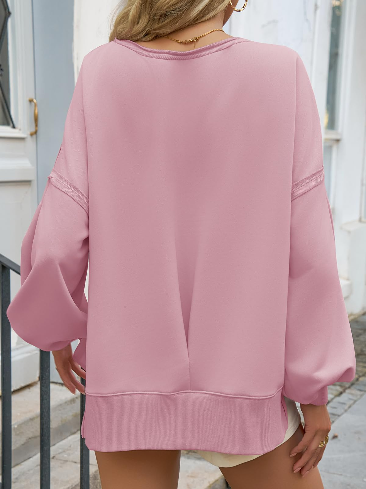 Fisoew Womens Casual Crewneck Sweatshirts Lantern Long Sleeve Side Slit Loose Sweatshirt Fall Crop Pullover Tops 9 Fisoew Womens Casual Crewneck Sweatshirts Lantern Long Sleeve Side Slit Loose Sweatshirt Fall Crop Pullover Tops - Image 9