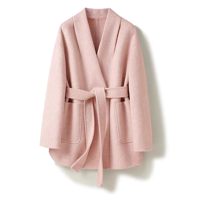 Camel-wool V-neck Wool Double-faced Wool Belted Coat 5 Camel-wool V-neck Wool Double-faced Wool Belted Coat - Image 5