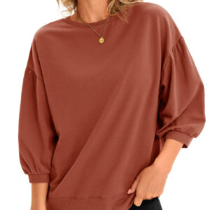 Fisoew Womens Puff Sleeve Sweatshirts Casual Crewneck Sleeve Loose Fit Fall Pullover Tops