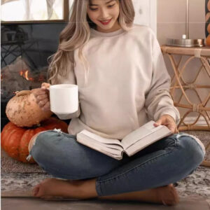 Round-neck Apricot-colored Loose-fit Sweatshirt