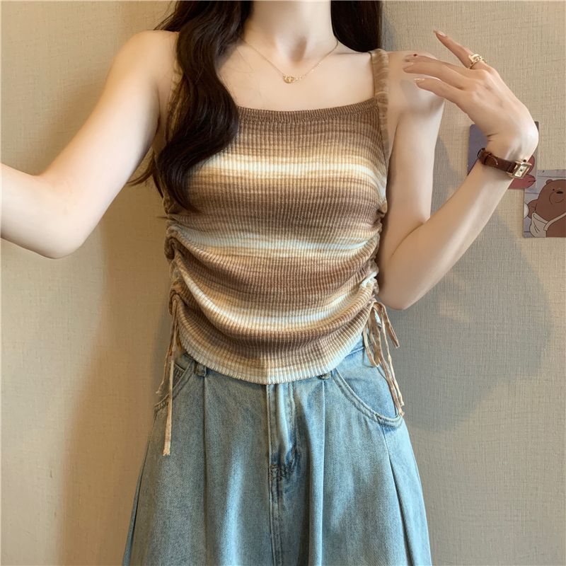 Fashionable Slim-Fit Striped Knitted Camisole 6 Fashionable Slim-Fit Striped Knitted Camisole - Image 6