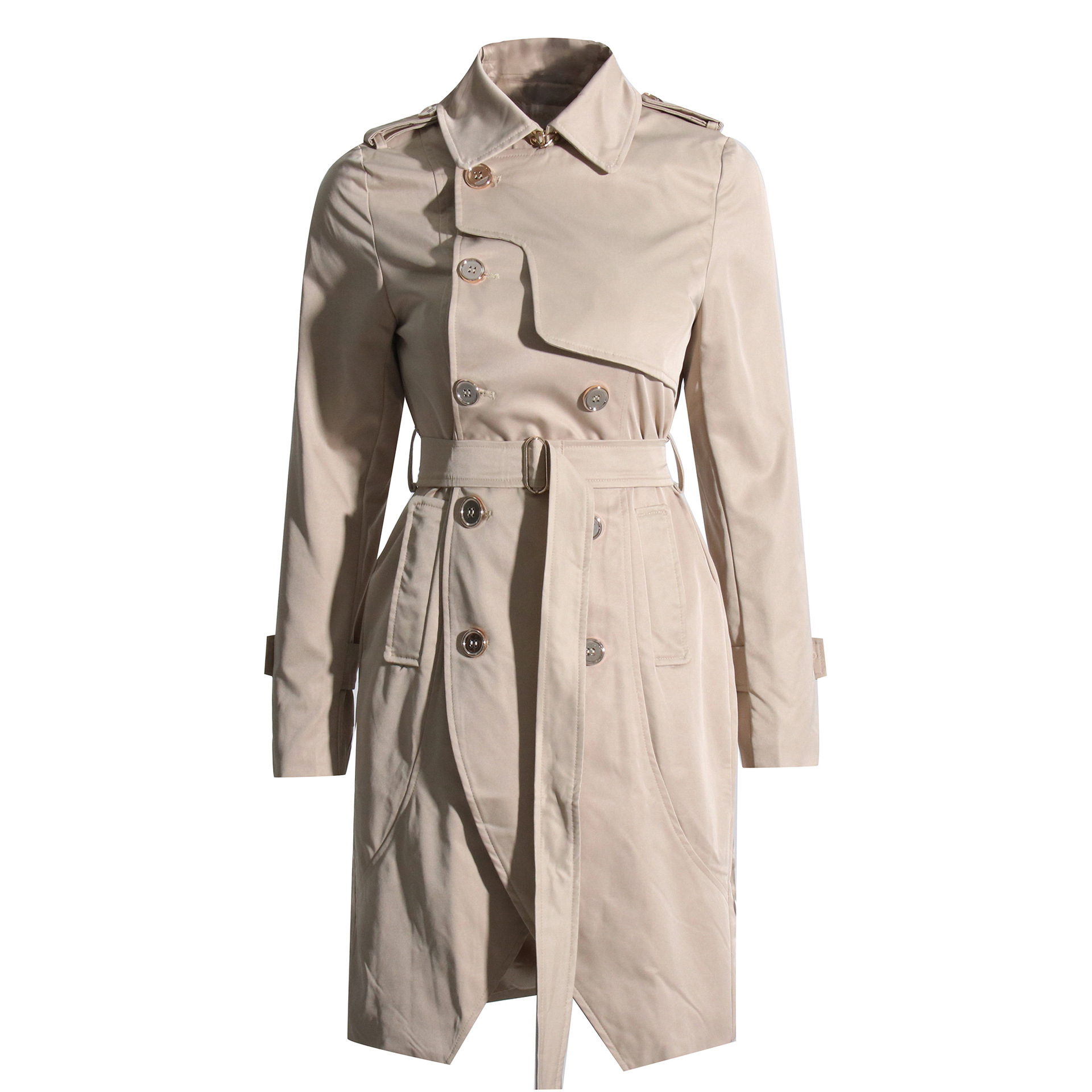 Womens Fashion Solid-Color Long-Sleeve Trench Coat With A Turn-Down Collar And Lace-Up Details 2 Womens Fashion Solid-Color Long-Sleeve Trench Coat With A Turn-Down Collar And Lace-Up Details - Image 2