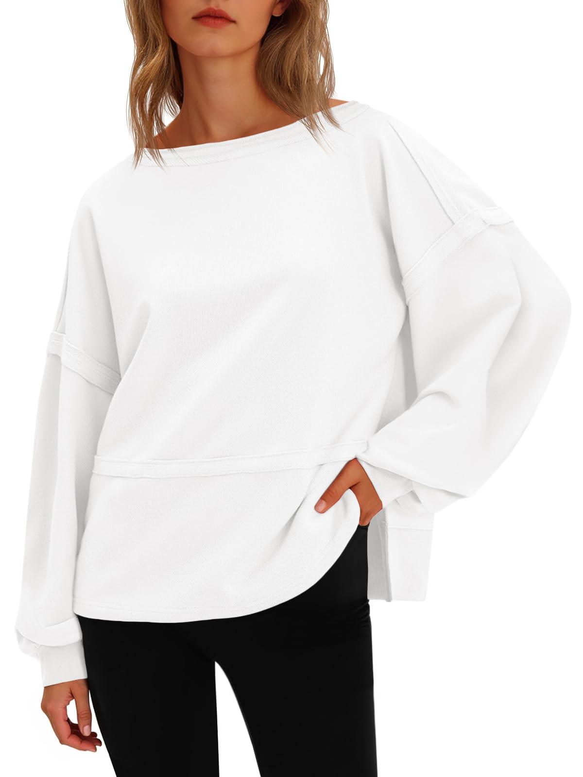 Fisoew Womens Casual Crewneck Sweatshirts Lantern Long Sleeve Side Slit Loose Sweatshirt Fall Crop Pullover Tops 1 Fisoew Womens Casual Crewneck Sweatshirts Lantern Long Sleeve Side Slit Loose Sweatshirt Fall Crop Pullover Tops