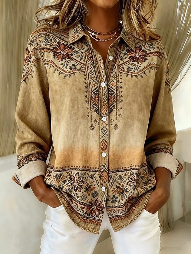 Loose-Fitting Long-Sleeve Lapel-Neck Printed Shirt 4 Loose-Fitting Long-Sleeve Lapel-Neck Printed Shirt - Image 4